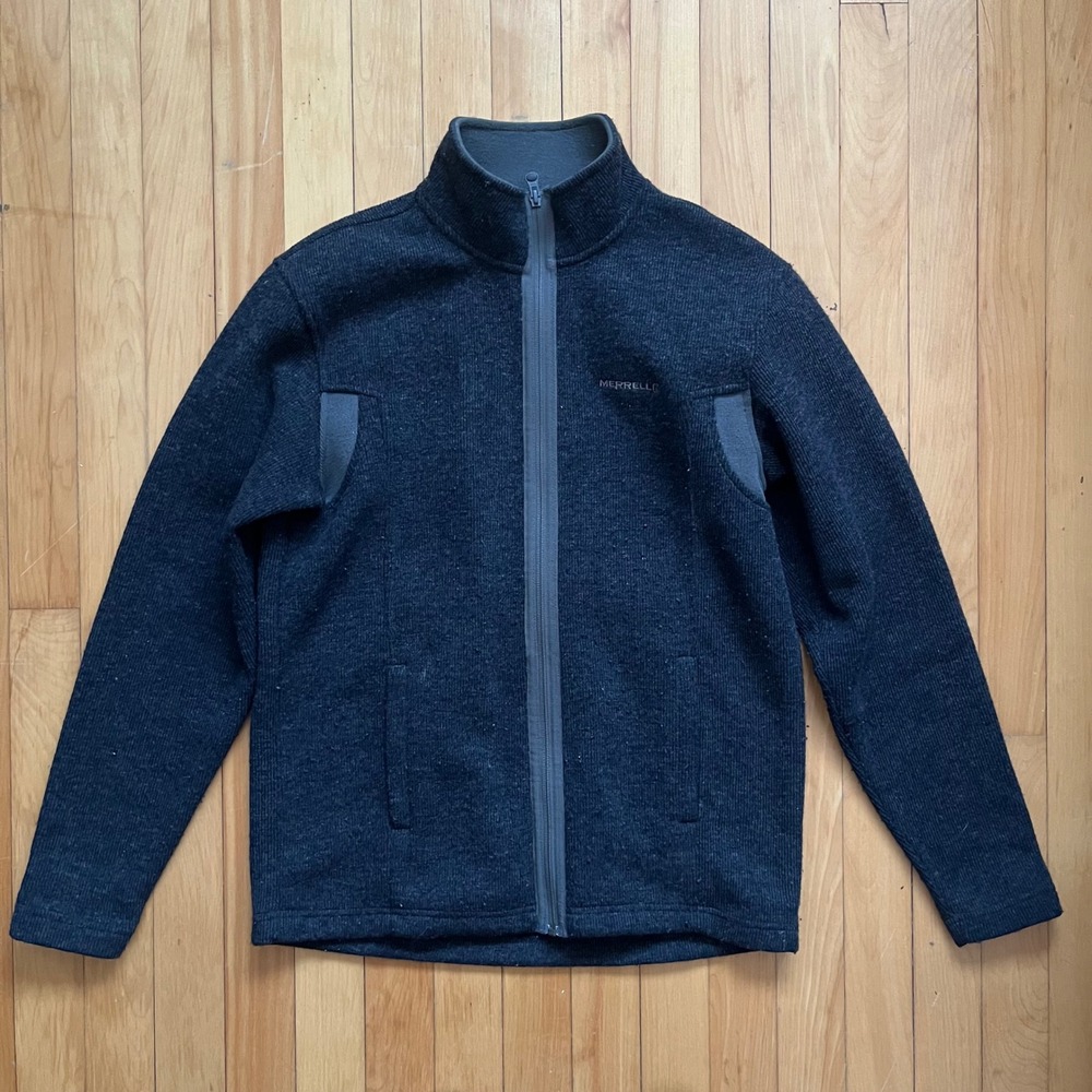 Merrell Full Zip Fleece Jacket Wool Blend Charcoal Gray Mens Medium